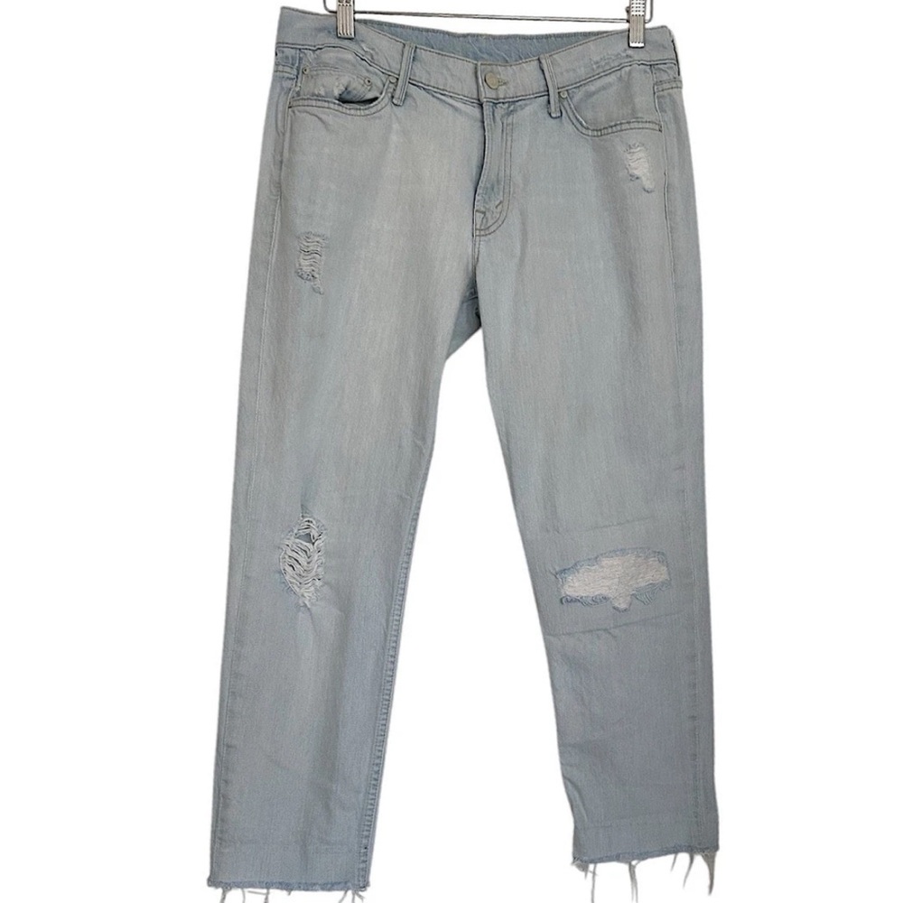 MOTHER Pale Blue Distressed Ankle Crop Jeans